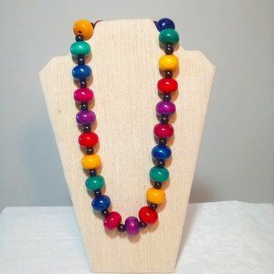 Multi-colored, wood necklace